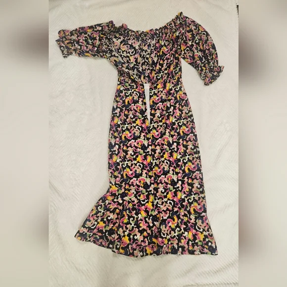 Saloni Multi-Colour Grace Dress Off-Shoulder Midi Dress Size 2 - Picture 7 of 14